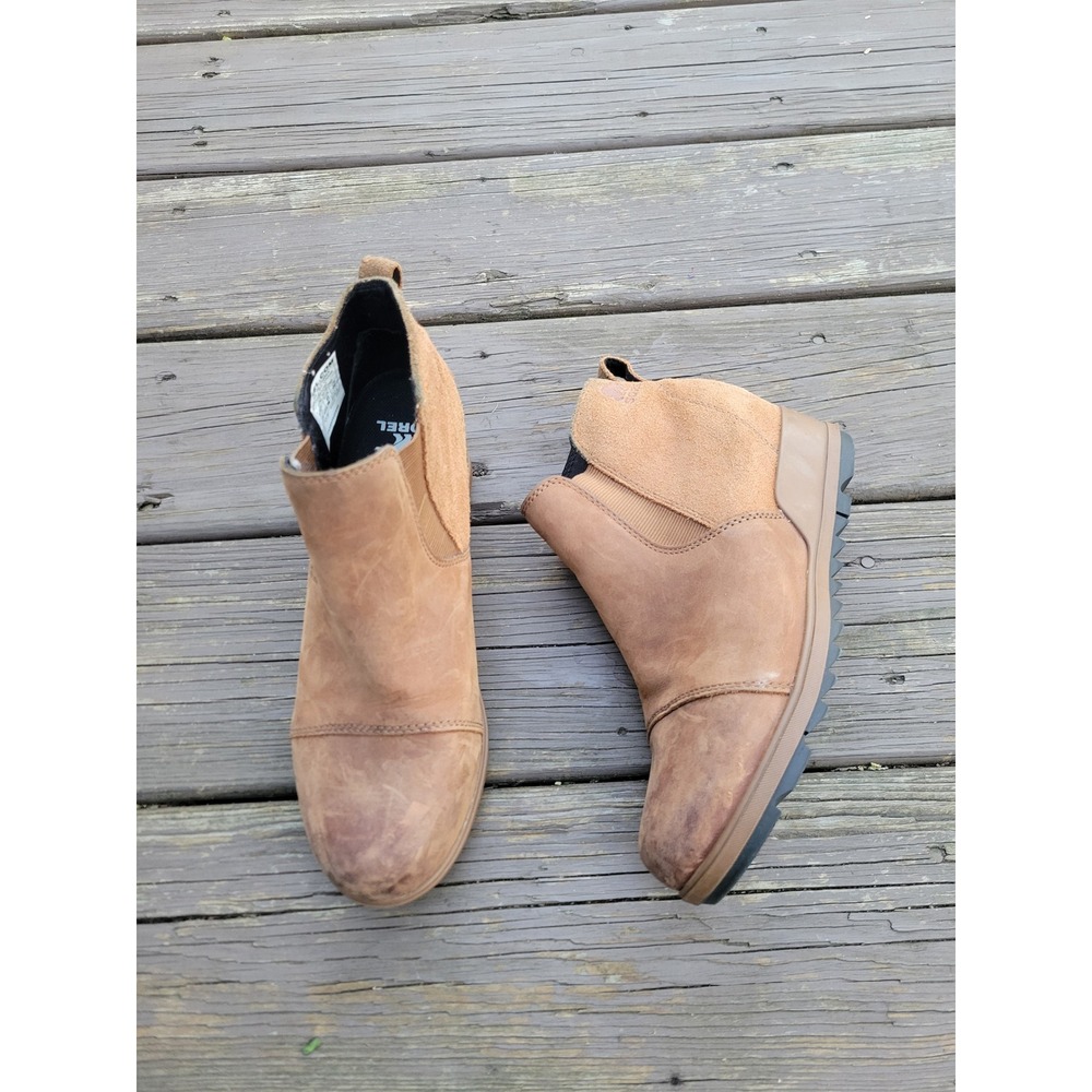 Sorel Evie Chelsea Boots Brown Leather Suede Waterproof Hidden Wedge Size 9 - Picture 2 of 9